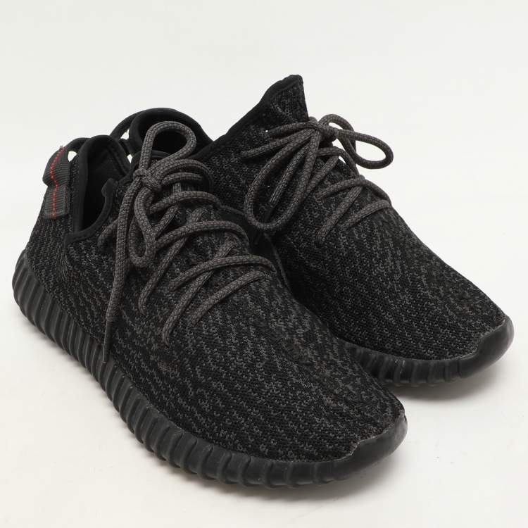 Pre Owned Yeezy x Adidas Pirate Black Knit Fabric Boost 350 V1 Lace Up Sneaker Size 42