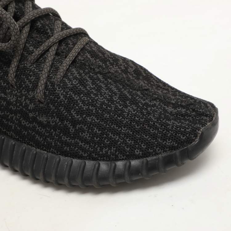 Pre Owned Yeezy x Adidas Pirate Black Knit Fabric Boost 350 V1 Lace Up Sneaker Size 42