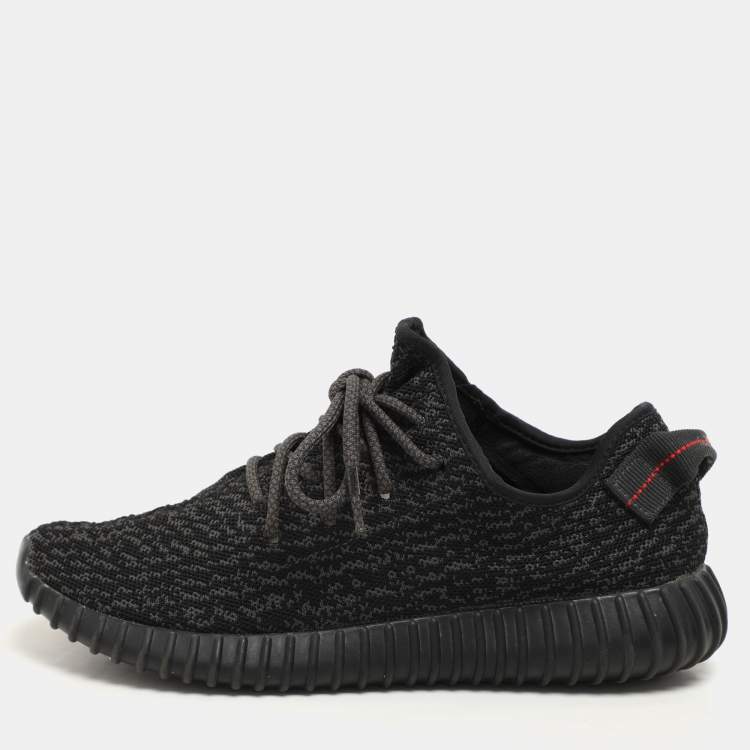 Pre Owned Yeezy x Adidas Pirate Black Knit Fabric Boost 350 V1 Lace Up Sneaker Size 42