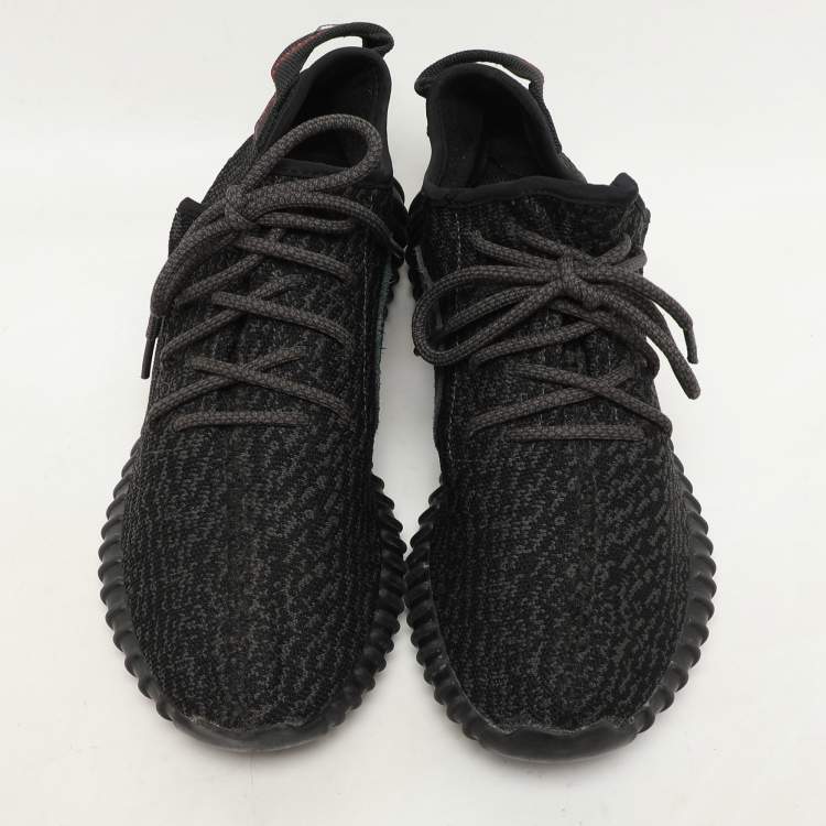 Pre Owned Yeezy x Adidas Pirate Black Knit Fabric Boost 350 V1 Lace Up Sneaker Size 42