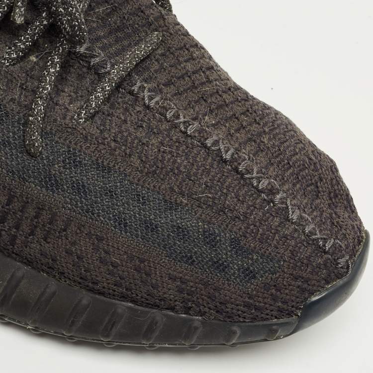 Pre Owned Yeezy Black Knit Fabric Boost 350 V2 Lace Up Sneakers Size 45.5