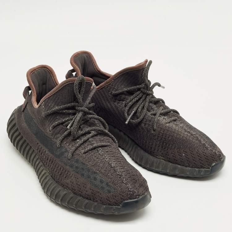Pre Owned Yeezy Black Knit Fabric Boost 350 V2 Lace Up Sneakers Size 45.5