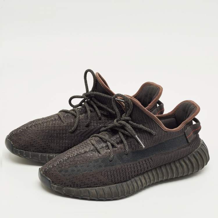 Pre Owned Yeezy Black Knit Fabric Boost 350 V2 Lace Up Sneakers Size 45.5