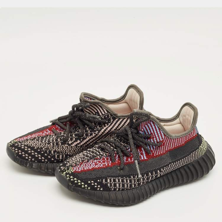 Pre Owned Yeezy Multicolor Knit Fabric Boost 350 V2 Lace Up Sneakers Size 36