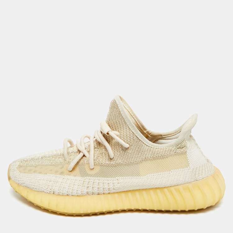 Pre Owned Yeezy Boost 350 V2 Size 43.5 Two Tone Knit Fabric Natural  Low Top Sneakers