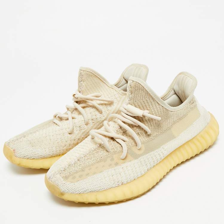 Pre Owned Yeezy Boost 350 V2 Size 43.5 Two Tone Knit Fabric Natural  Low Top Sneakers