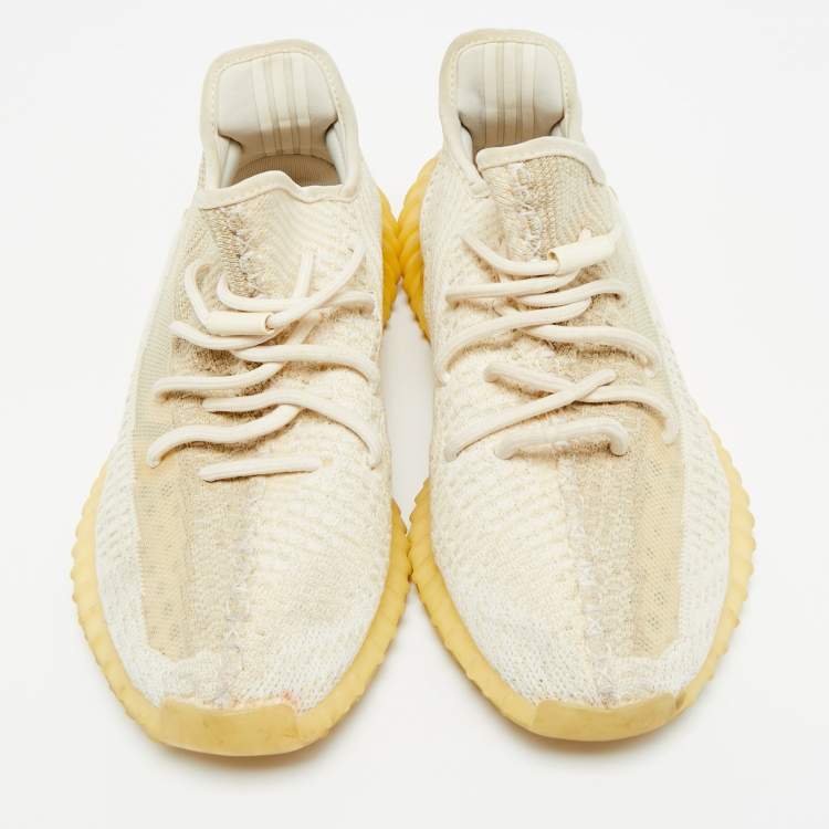 Pre Owned Yeezy Boost 350 V2 Size 43.5 Two Tone Knit Fabric Natural  Low Top Sneakers