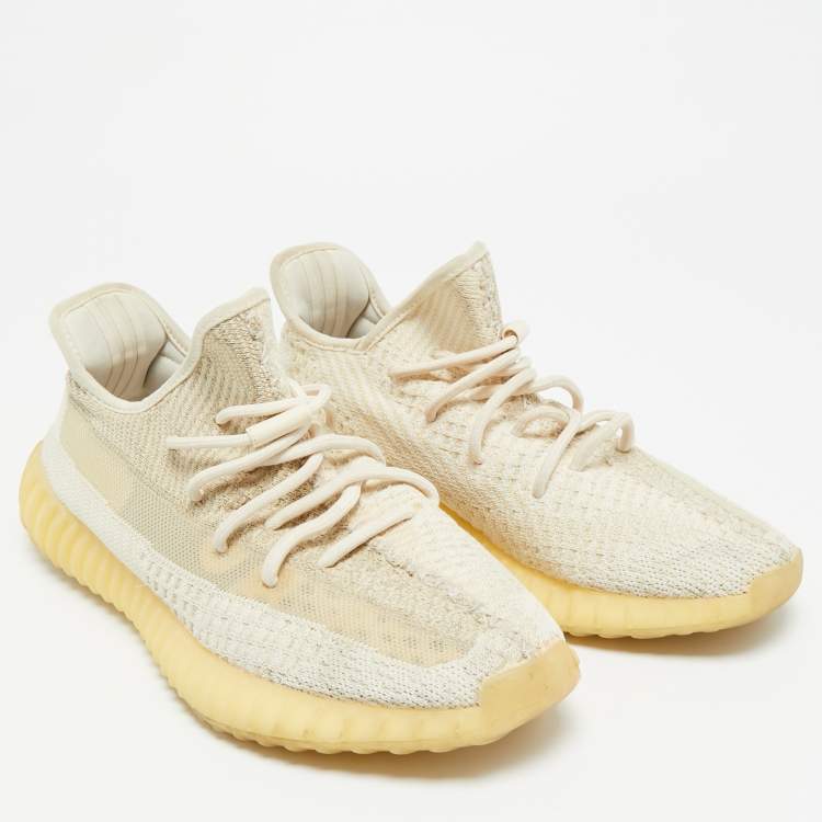 Pre Owned Yeezy Boost 350 V2 Size 43.5 Two Tone Knit Fabric Natural  Low Top Sneakers