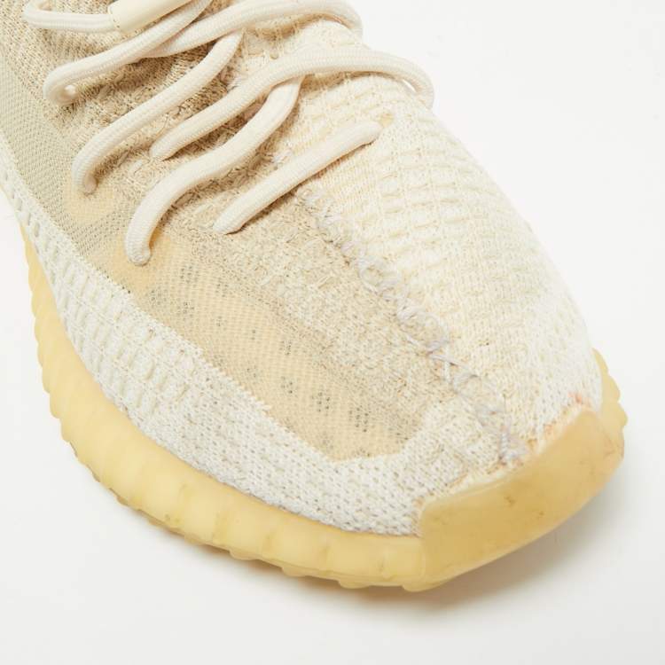 Pre Owned Yeezy Boost 350 V2 Size 43.5 Two Tone Knit Fabric Natural  Low Top Sneakers