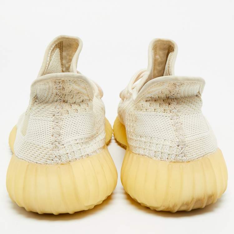 Pre Owned Yeezy Boost 350 V2 Size 43.5 Two Tone Knit Fabric Natural  Low Top Sneakers