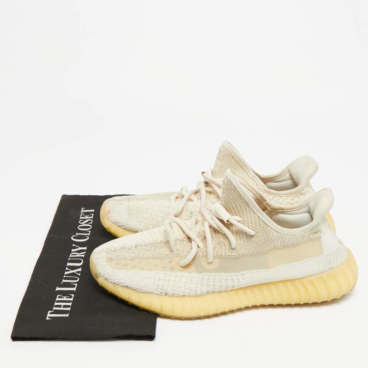 Pre Owned Yeezy Boost 350 V2 Size 43.5 Two Tone Knit Fabric Natural  Low Top Sneakers