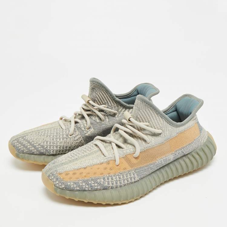 Pre Owned Yeezy Boost 350 V2 Israfil Size 43.5 Grey Knit Fabric Low Top Sneakers