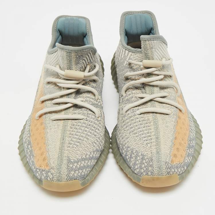 Pre Owned Yeezy Boost 350 V2 Israfil Size 43.5 Grey Knit Fabric Low Top Sneakers