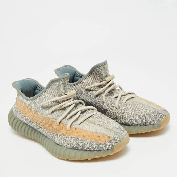 Pre Owned Yeezy Boost 350 V2 Israfil Size 43.5 Grey Knit Fabric Low Top Sneakers