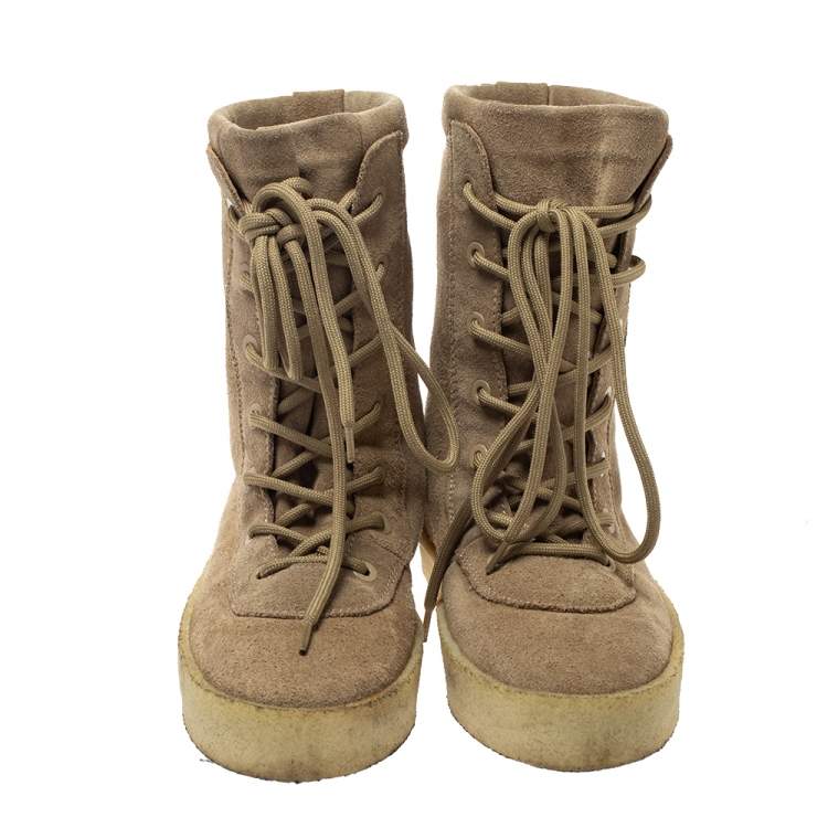 Pre Owned YEEZY Beige Suede Season 2 Lace Up Boots Size 41