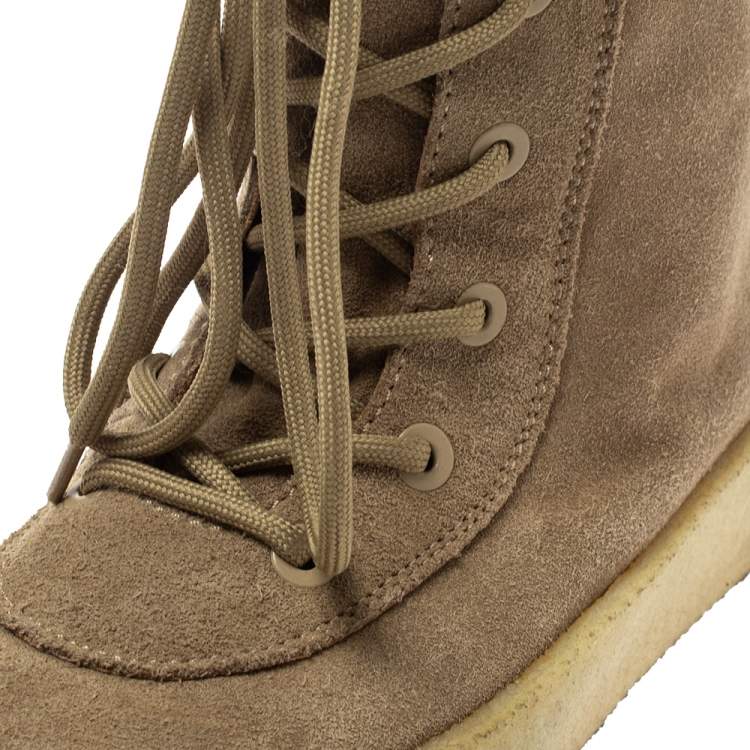 Pre Owned YEEZY Beige Suede Season 2 Lace Up Boots Size 41