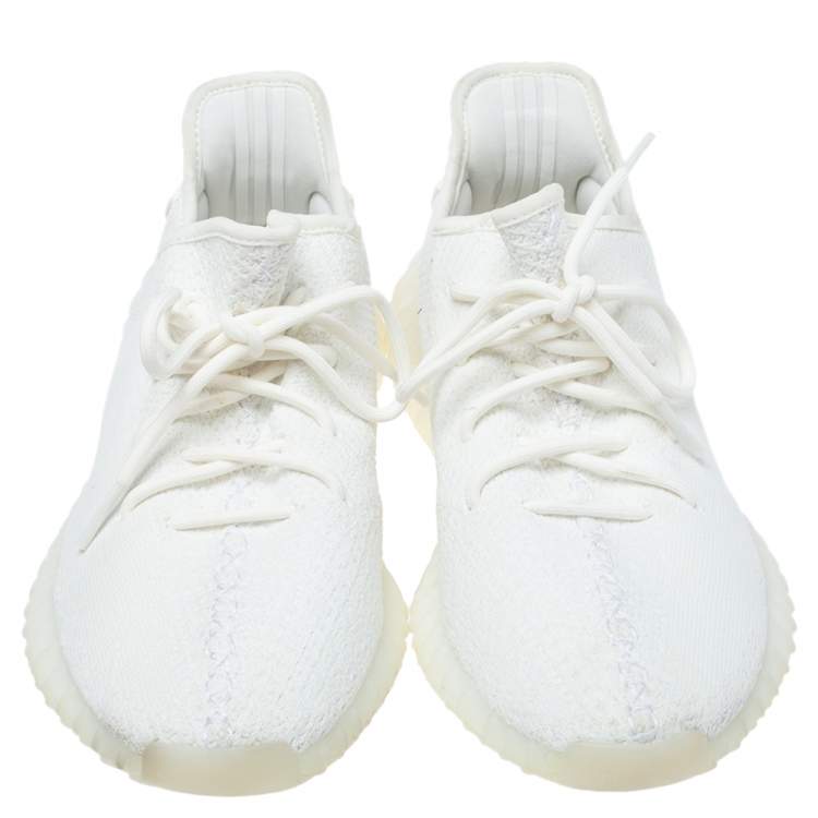 Pre Owned Yeezy x Adidas White Cotton Knit Boost 350 V2 Cream White Sneakers Size 44.5