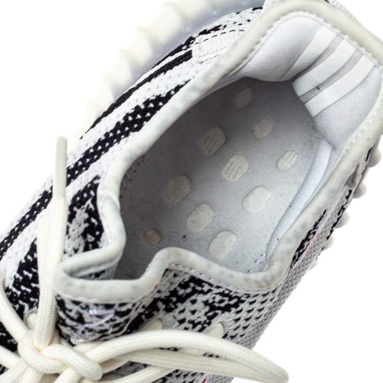 Pre Owned Adidas Yeezy 350 White/Black Knit Fabric Boost V2 Zebra Sneakers Size 42.5