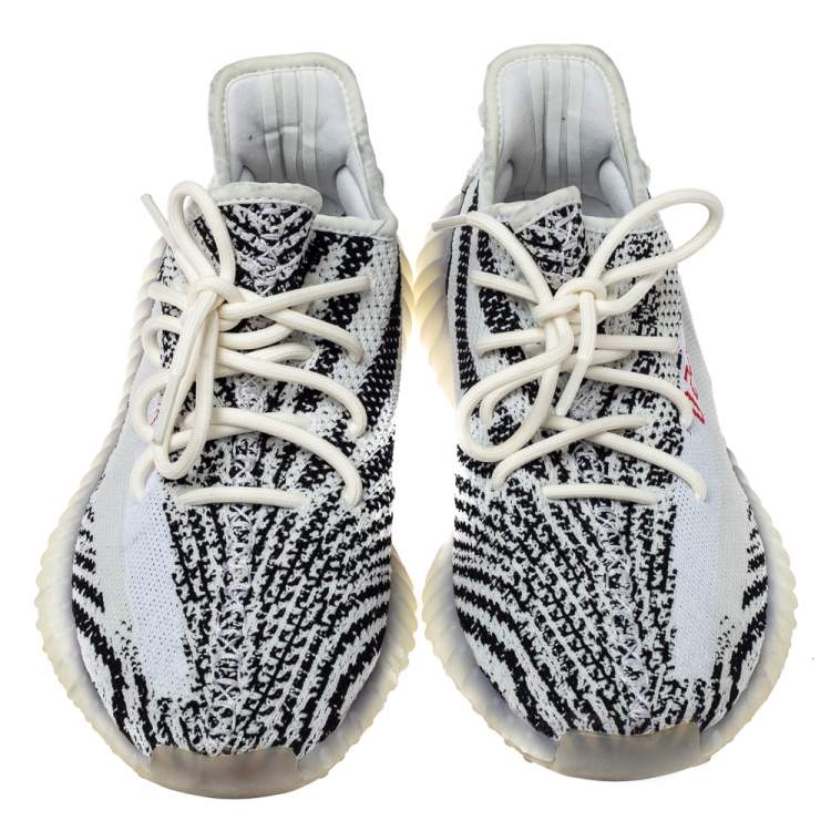 Pre Owned Adidas Yeezy 350 White/Black Knit Fabric Boost V2 Zebra Sneakers Size 42.5