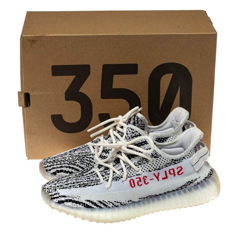 Pre Owned Adidas Yeezy 350 White/Black Knit Fabric Boost V2 Zebra Sneakers Size 42.5