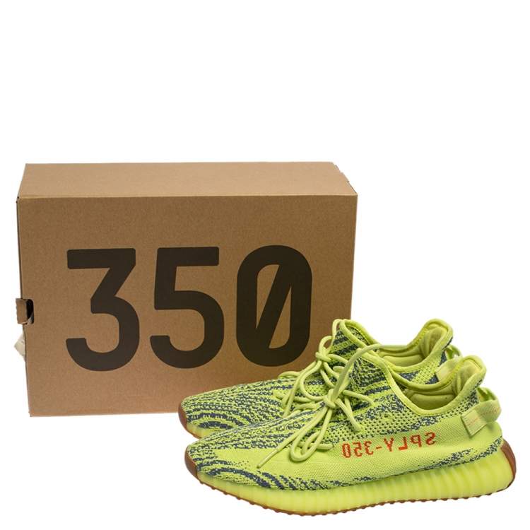 Pre Owned Yeezy x Adidas Green/Blue Knit Fabric Boost 350 V2 Zebra Sneakers Size 47 1/3