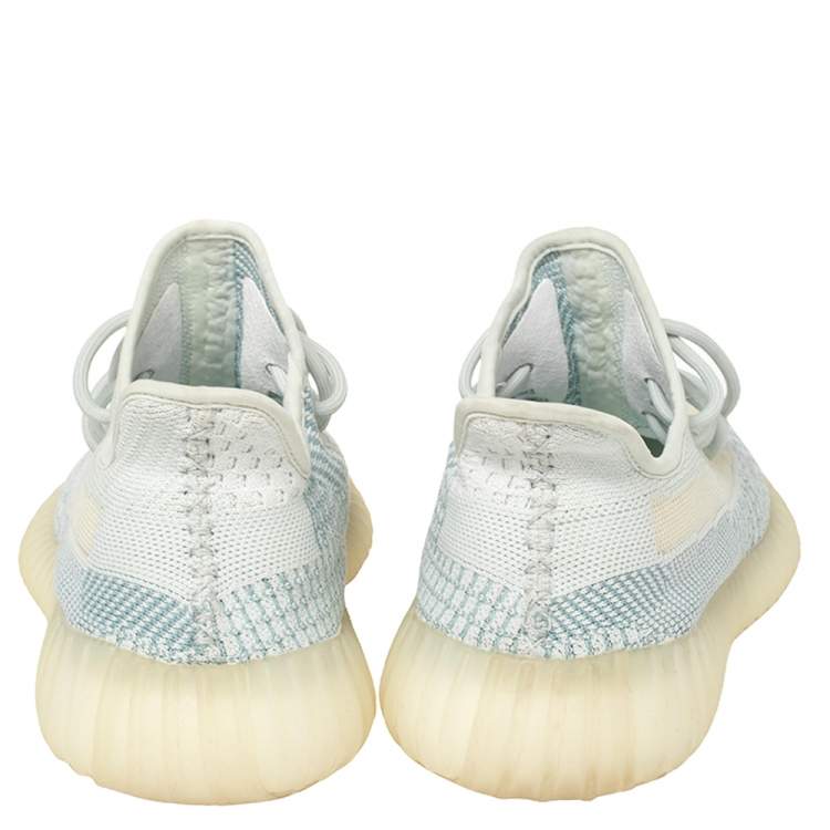 Pre Owned Yeezy x Adidas White/Blue Cotton Knit Boost 350 V2 Cloud White Sneakers Size 42.5