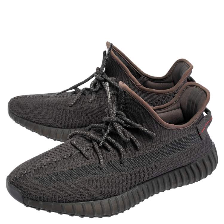 Pre Owned Yeezy x Adidas Black Knit Fabric 350 V2 Static  Non Reflective Sneakers Size 45 1/3