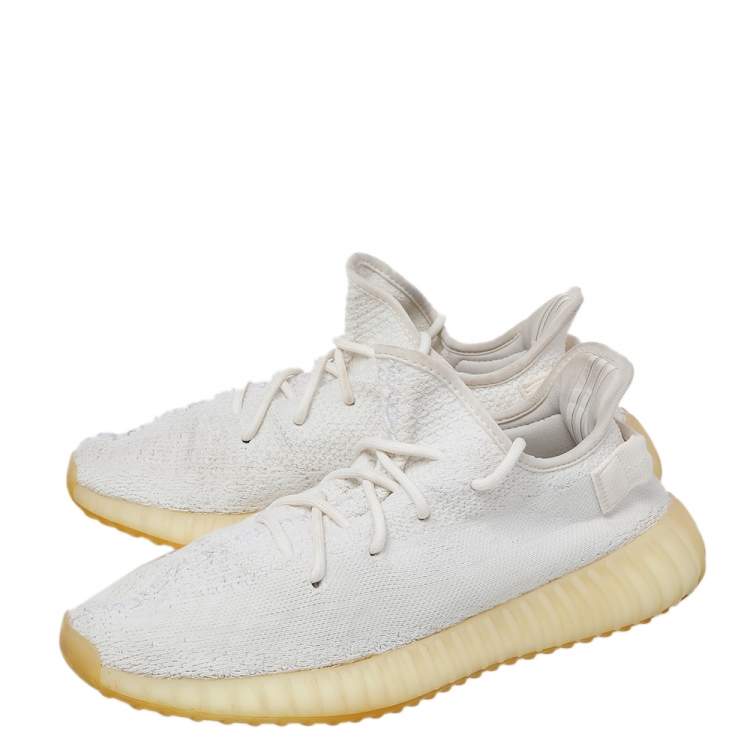 Pre Owned Yeezy x Adidas White Knit Fabric Boost 350 V2 Triple Lace Up Sneakers Size 42 2/3