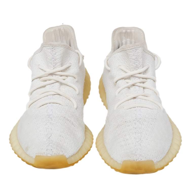 Pre Owned Yeezy x Adidas White Knit Fabric Boost 350 V2 Triple Lace Up Sneakers Size 42 2/3