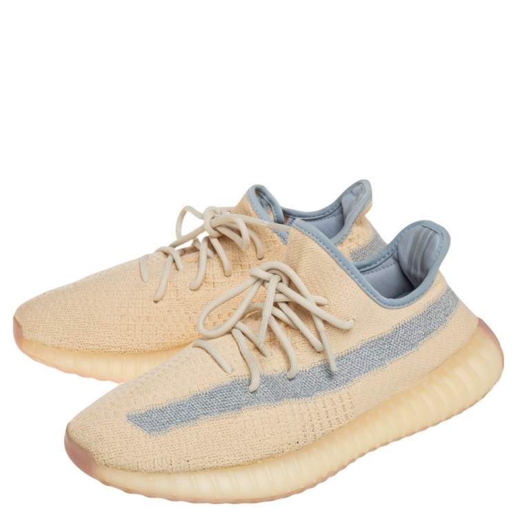 Pre Owned Yeezy x Adiddas Beige Knit Fabric Boost 350 v2 Linen  Sneakers Size 43.5 