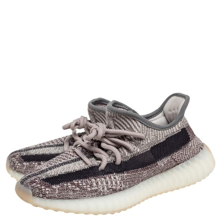 Pre Owned Yeezy x Adidas Grey/Brown Knit Fabric And Mesh Boost 350 V2 Zyon Sneakers Size 371/3