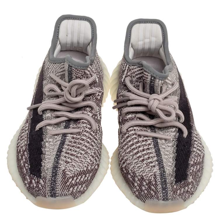 Pre Owned Yeezy x Adidas Grey/Brown Knit Fabric And Mesh Boost 350 V2 Zyon Sneakers Size 371/3