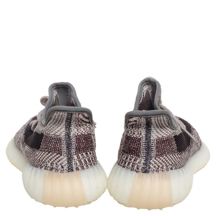 Pre Owned Yeezy x Adidas Grey/Brown Knit Fabric And Mesh Boost 350 V2 Zyon Sneakers Size 371/3