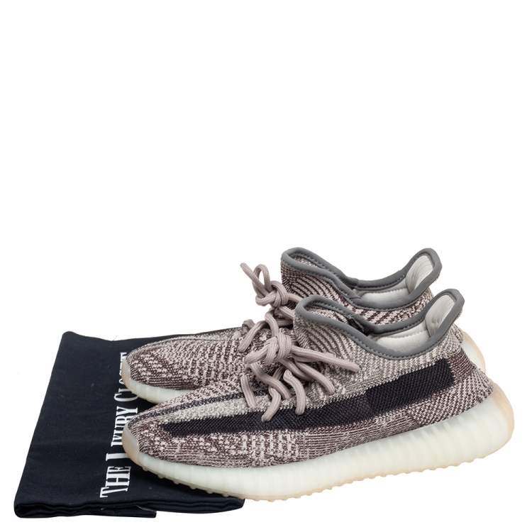 Pre Owned Yeezy x Adidas Grey/Brown Knit Fabric And Mesh Boost 350 V2 Zyon Sneakers Size 371/3