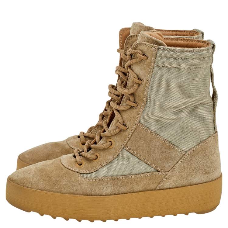 Pre Owned Yeezy Light Brown Canvas and Suede Season 3 Rock Military Boots Size 41