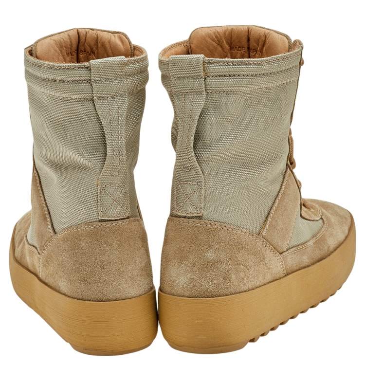 Pre Owned Yeezy Light Brown Canvas and Suede Season 3 Rock Military Boots Size 41