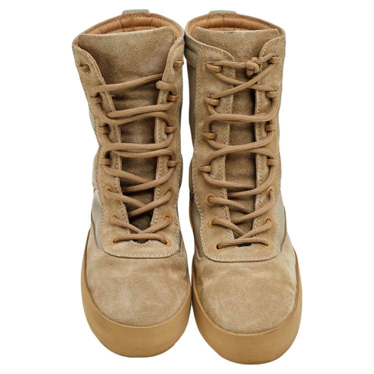 Pre Owned Yeezy Light Brown Canvas and Suede Season 3 Rock Military Boots Size 41
