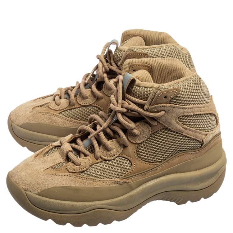 Pre Owned Yeezy x Addidas Brown Mesh and Suede Taupe Season 7 Desert Sneakers Size 40 