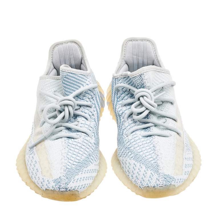 Pre Owned Yeezy x Adidas Blue/White Knit Fabric Boost 350 V2 Cloud White Low Top Sneakers Size 39 1/3