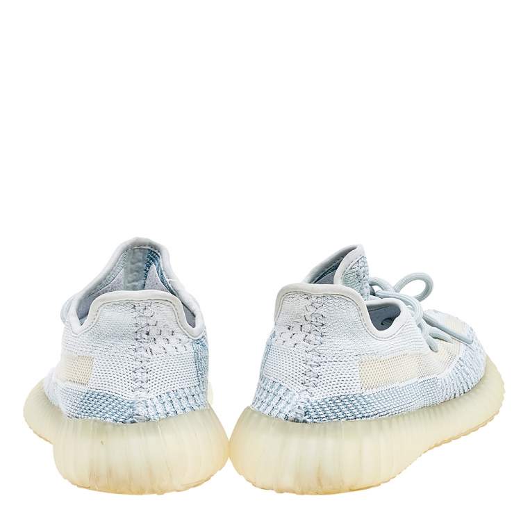 Pre Owned Yeezy x Adidas Blue/White Knit Fabric Boost 350 V2 Cloud White Low Top Sneakers Size 39 1/3
