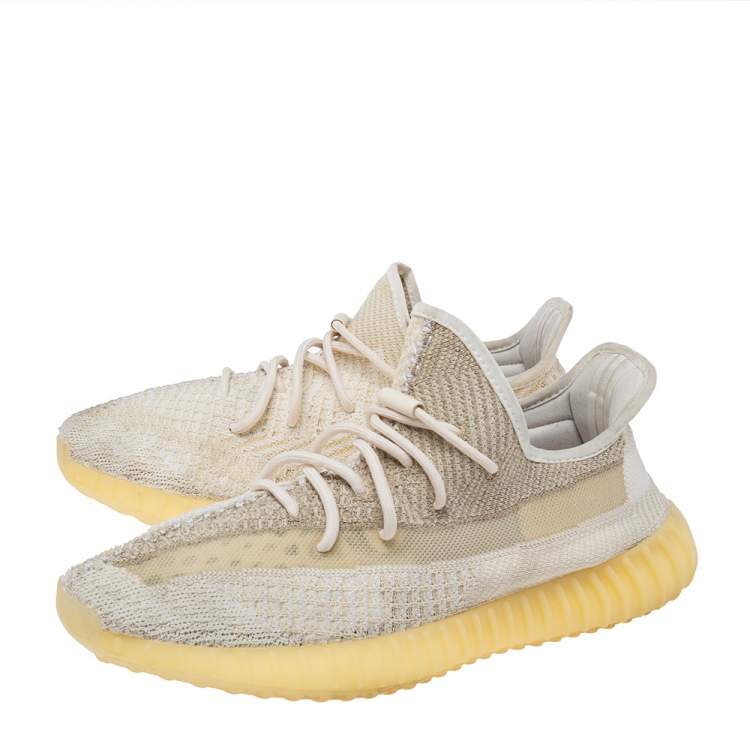 Pre Owned Adidas x Yeezy White/Beige Knit Fabric And Net Yeezy 350 V2 Natural Size 47 1/3 