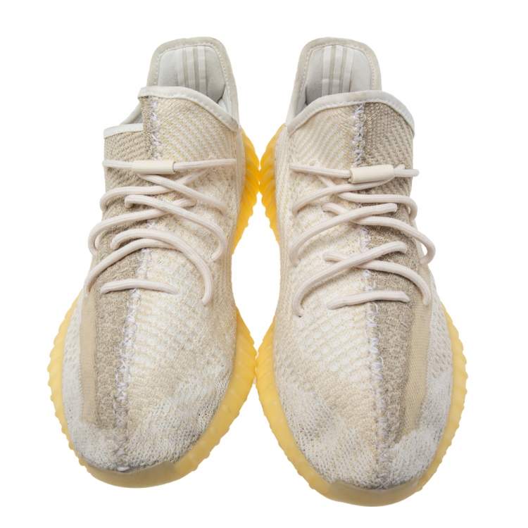 Pre Owned Adidas x Yeezy White/Beige Knit Fabric And Net Yeezy 350 V2 Natural Size 47 1/3 