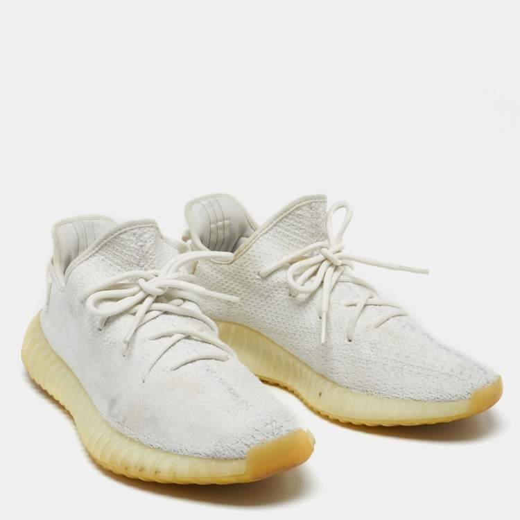 مملوكة مسبقًا Yeezy x adidas White Knit Fabric  Boost 350 V2  Sneakers Size 44
