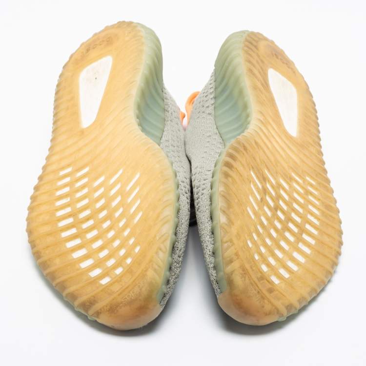 Pre Owned Yeezy x adidas Grey Knit Fabric Boost 350 V2 Desert Sage Reflective Sneakers Size 43 2/3