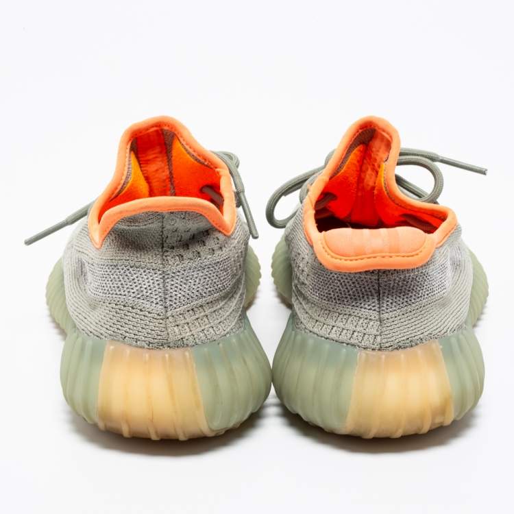 Pre Owned Yeezy x adidas Grey Knit Fabric Boost 350 V2 Desert Sage Reflective Sneakers Size 43 2/3