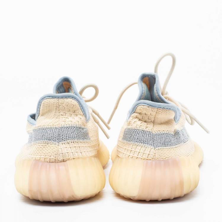 Pre Owned Yeezy x Adidas Cream/Grey Knit Fabric Boost 350 V2 Linen Sneakers Size 43 1/3