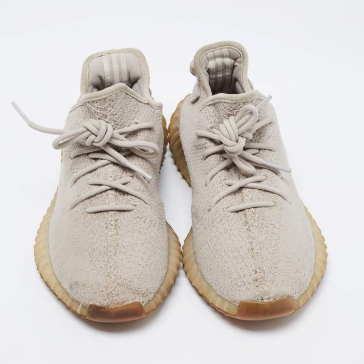 Pre Owned Yeezy x Adidas Grey Knit Fabric Boost 350 V2 Sesame Sneakers Size 43 2/3