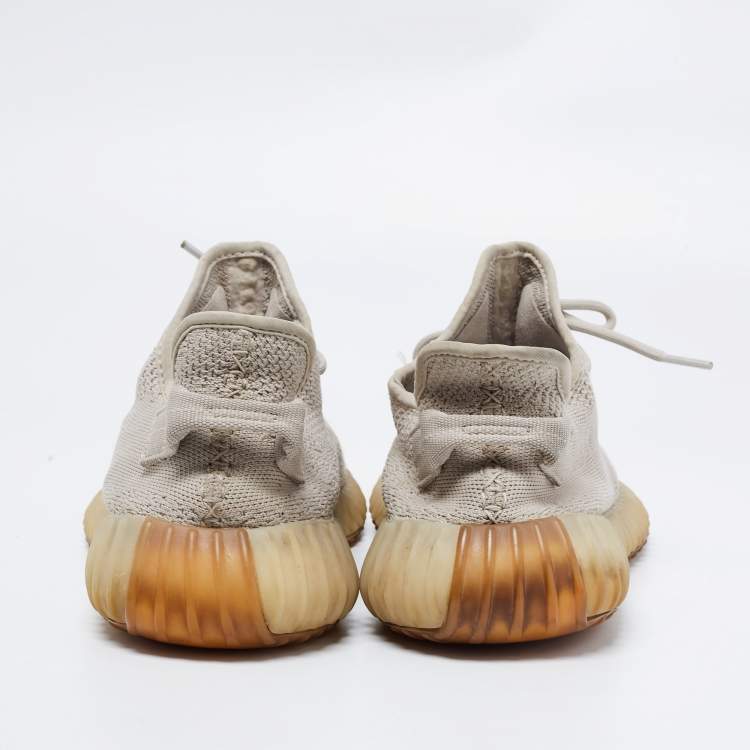 Pre Owned Yeezy x Adidas Grey Knit Fabric Boost 350 V2 Sesame Sneakers Size 43 2/3