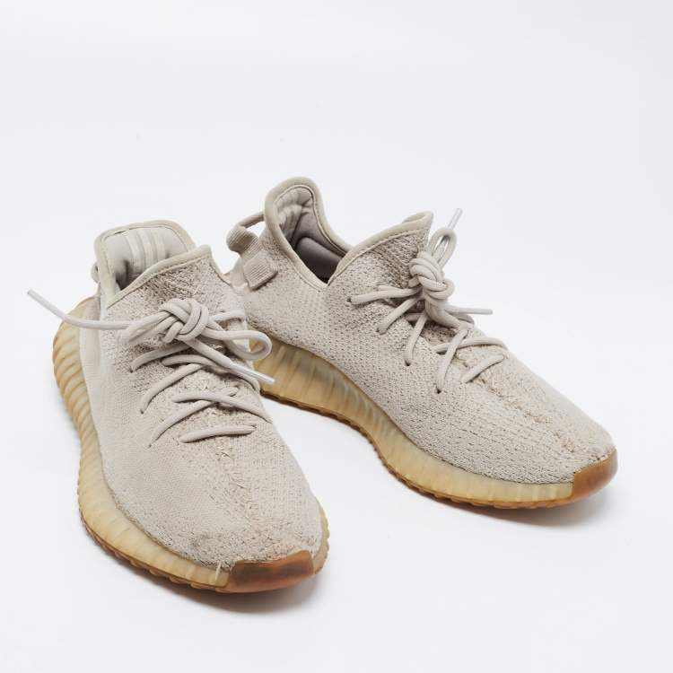 Pre Owned Yeezy x Adidas Grey Knit Fabric Boost 350 V2 Sesame Sneakers Size 43 2/3