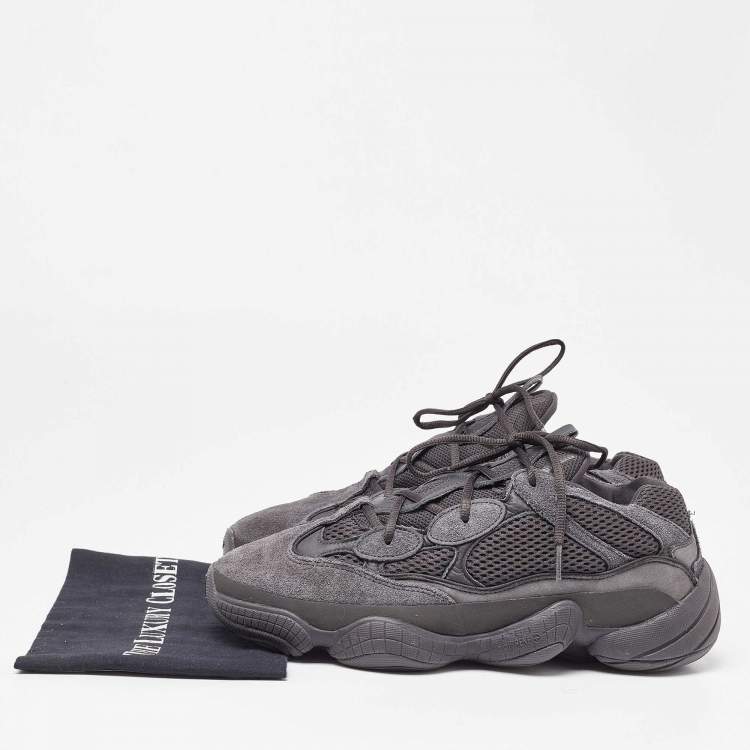 Pre Owned Yeezy x Adidas Black Mesh and Suede Boost 500 Utility Black Sneakers Size 46 2/3